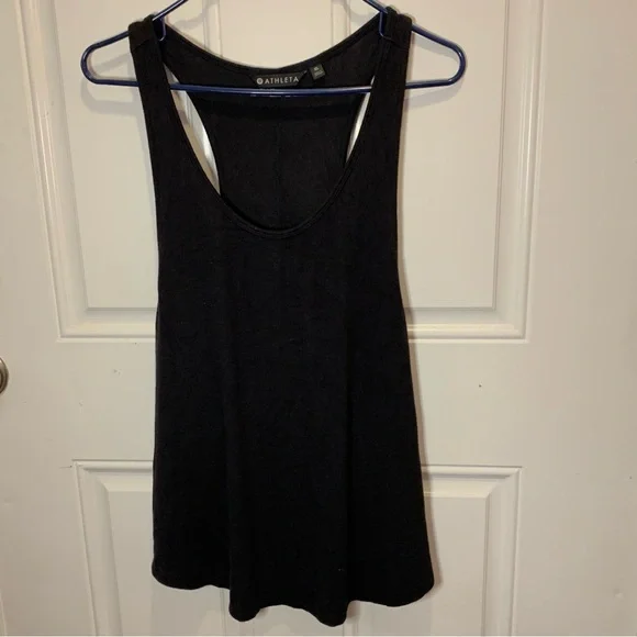 Athleta Tank Top Ribbed Draped Back Scoop Neck Ultra Soft Tencel Modal Black XL - Picture 1 of 8